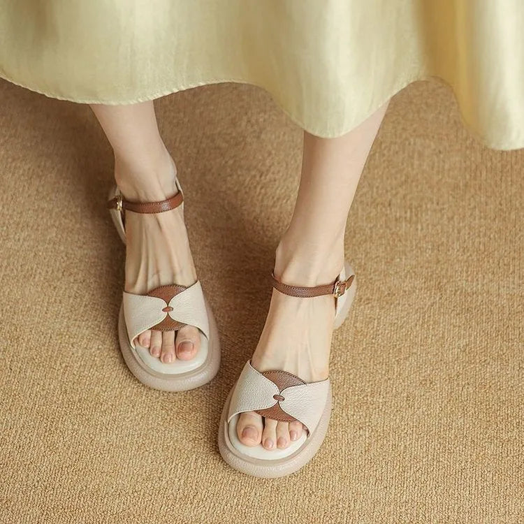 Women's khaki platform sandals with a chunky heel and open toe design on a rubber sole.