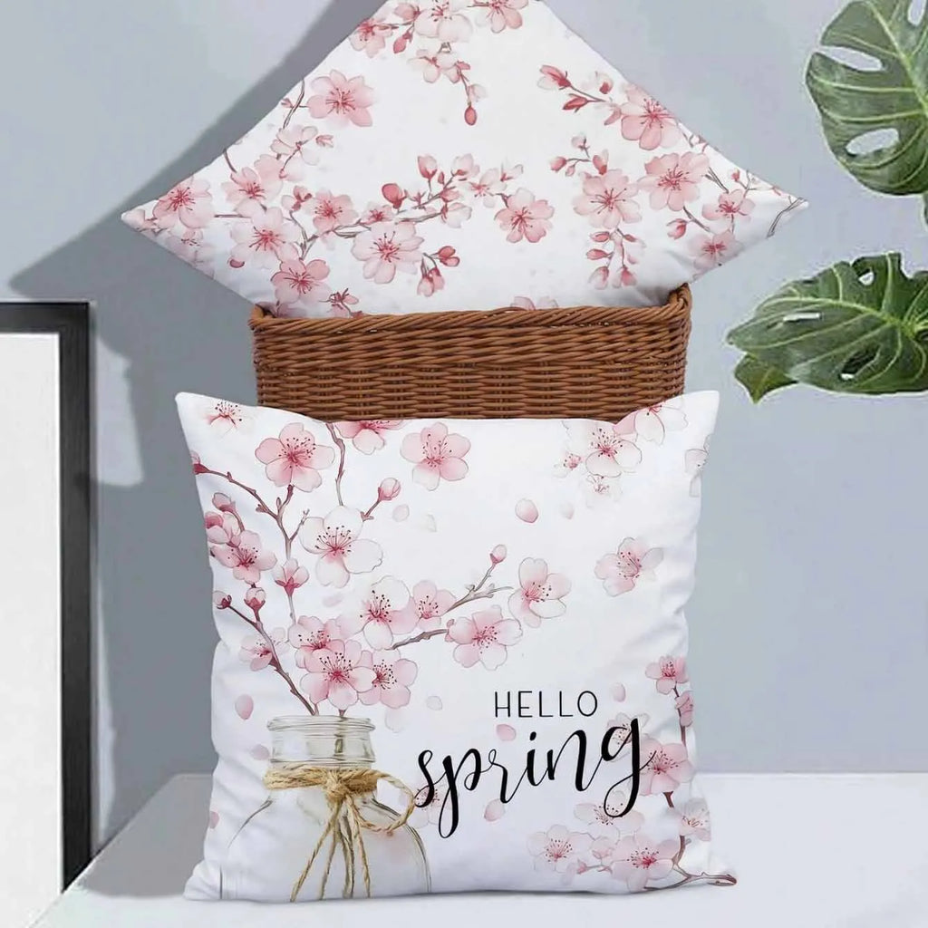 45cm square cherry blossom pattern cushion cover in short velvet fabric without pillow core