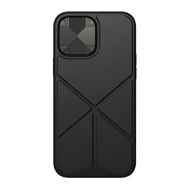 Black and blue solid colour TPU back cover case for iPhone 13 models on a plain background.