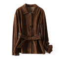 Mid-length loose-fit cashmere coat with a Peter Pan collar and leather stitching in Caramel Mocha colour.