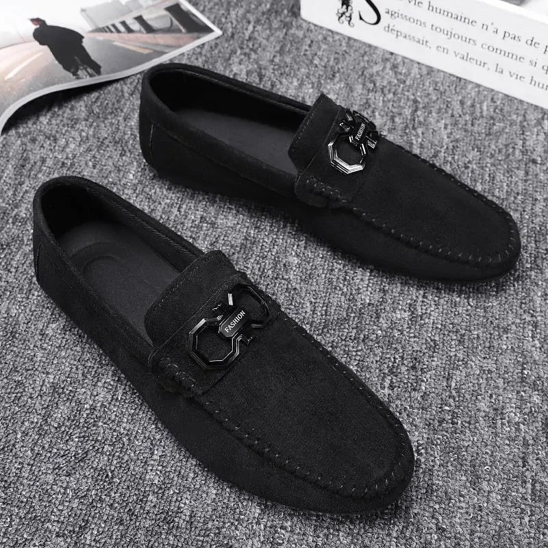 Men's black and grey suede casual shoes with rubber sole for summer wear
