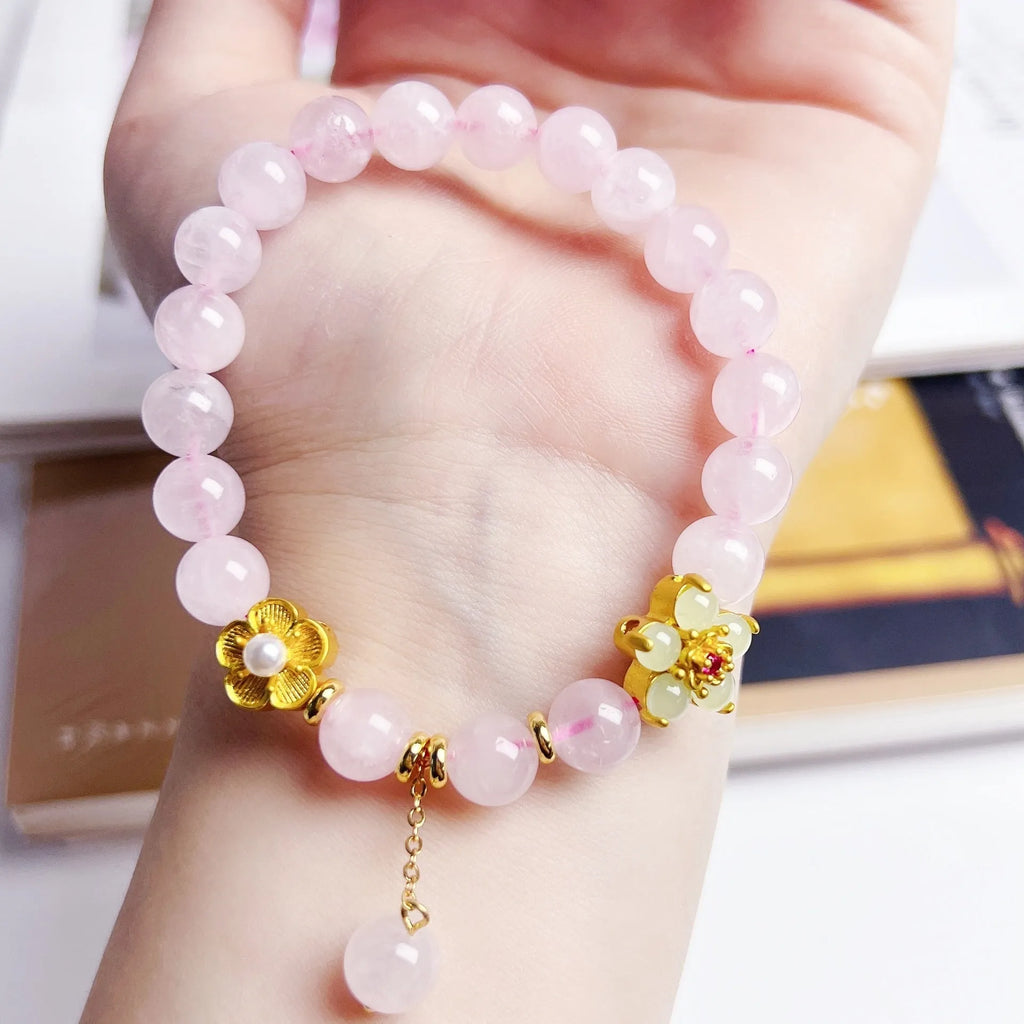 Pink crystal peach blossom NAFU bracelet with manual processing for women