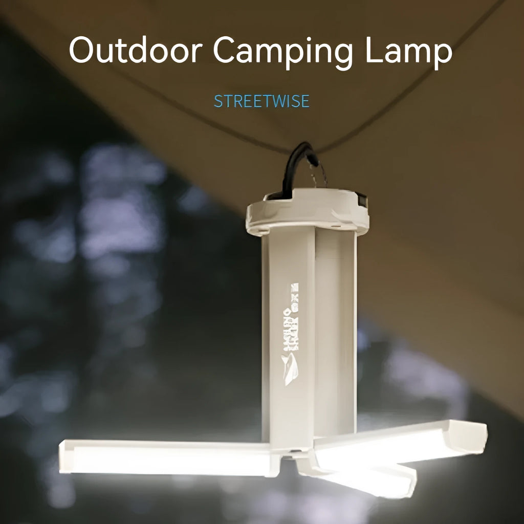 Blue magnetic base camping lantern with LED lights, shown with dimensions 62mm x 62mm x 135mm.