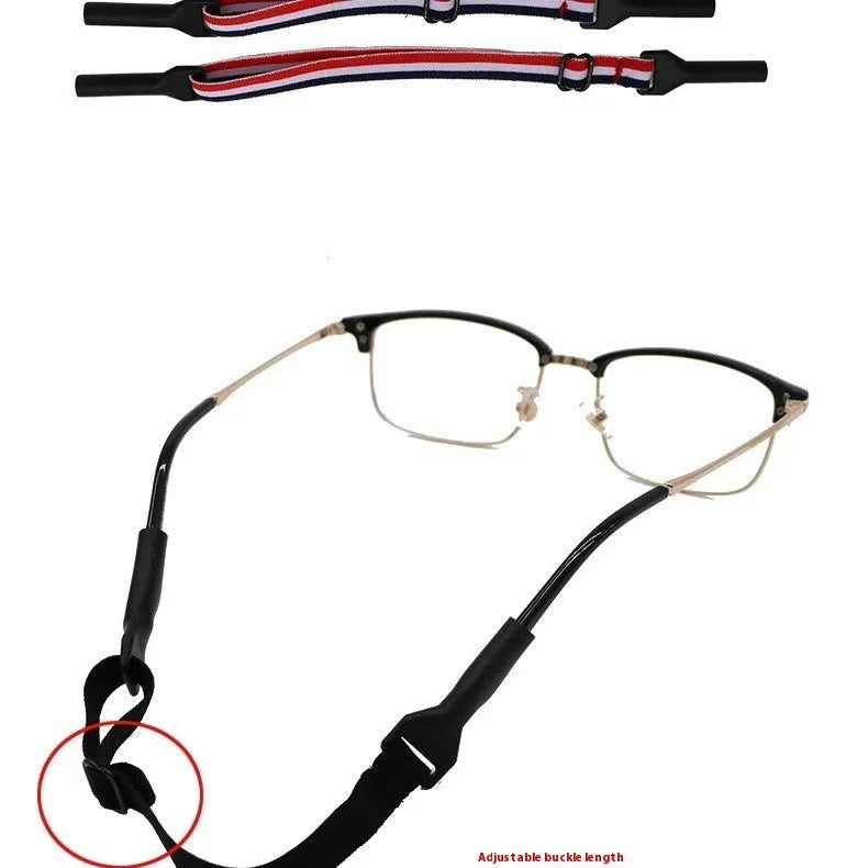 Black adjustable glasses cord with silicone ends for securing spectacles or sunglasses