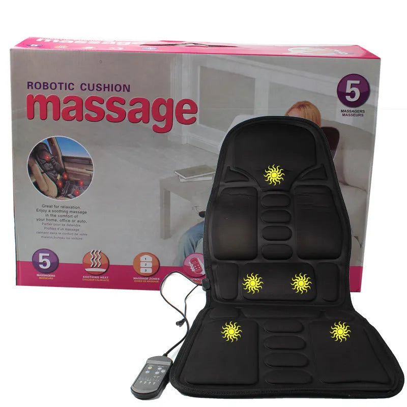 Black electric heating massage mat with infrared physiotherapy function on seat
