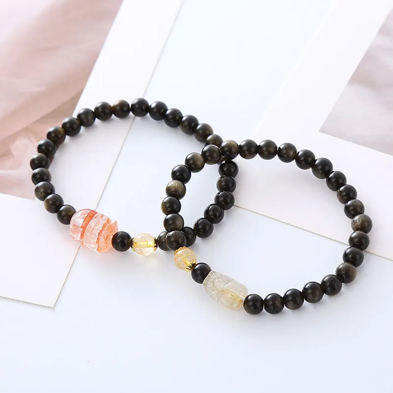 Natural obsidian pi xiu bracelet with ethnic retro styling and animal zodiac modelling