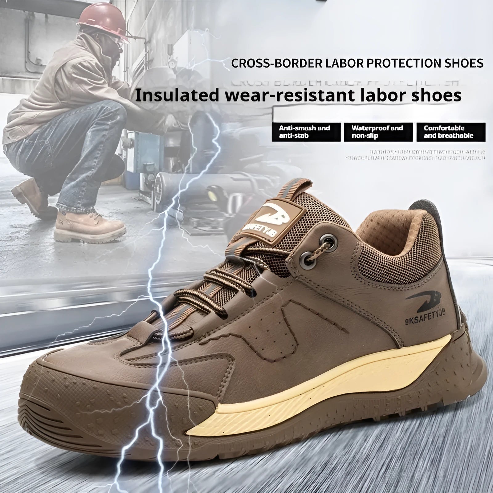 Men's Flyknit safety work shoes with leather upper and rubber sole in multiple colour options