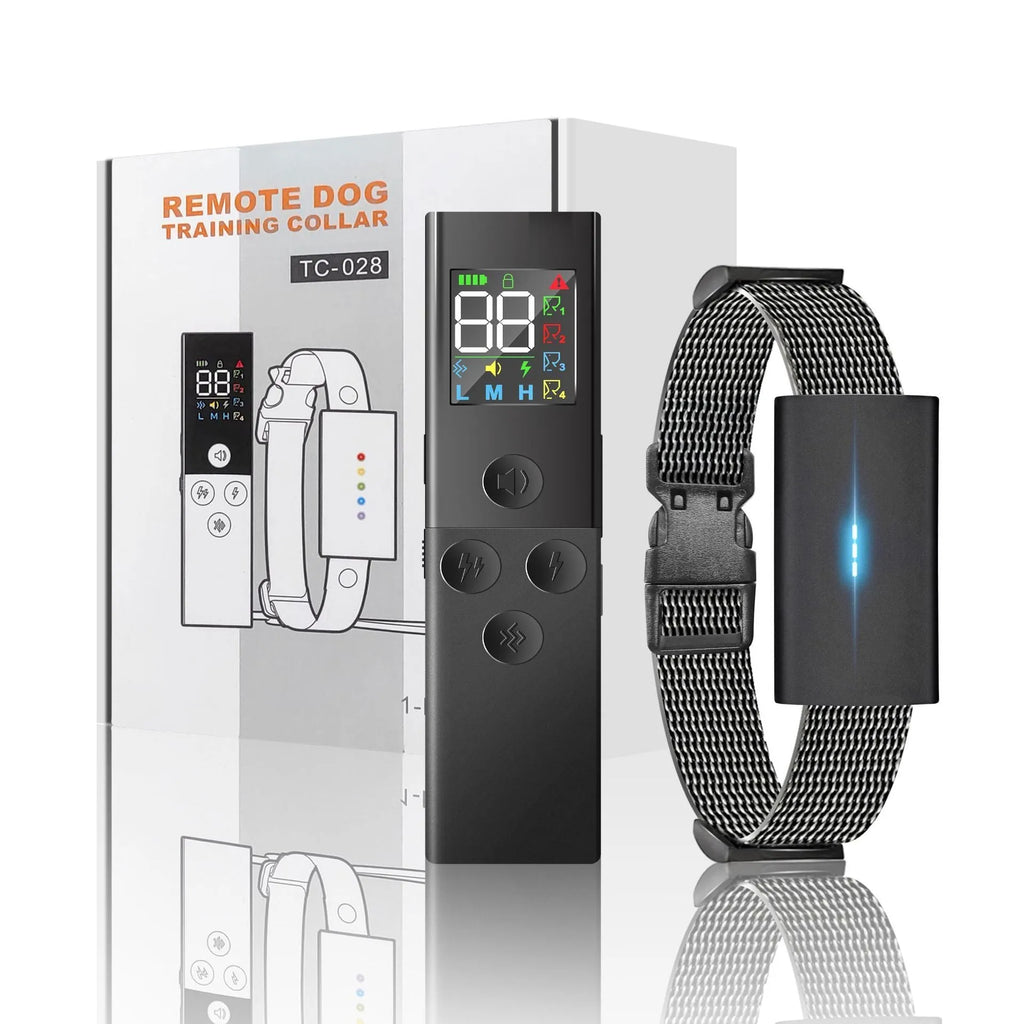 Black dog training collar with colour screen remote control and Type-C charging cable