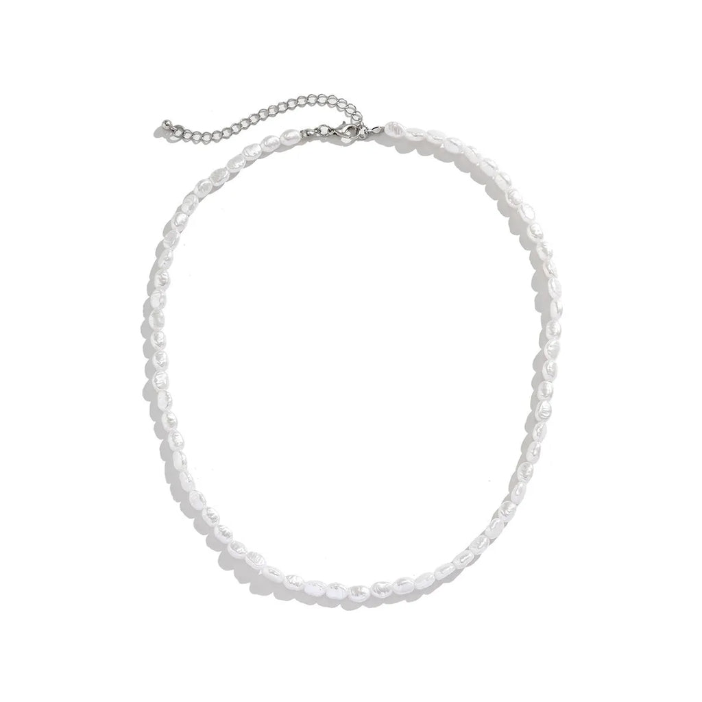 Men's white U-shaped imitation pearl necklace with adjustable 41-50cm clavicle chain