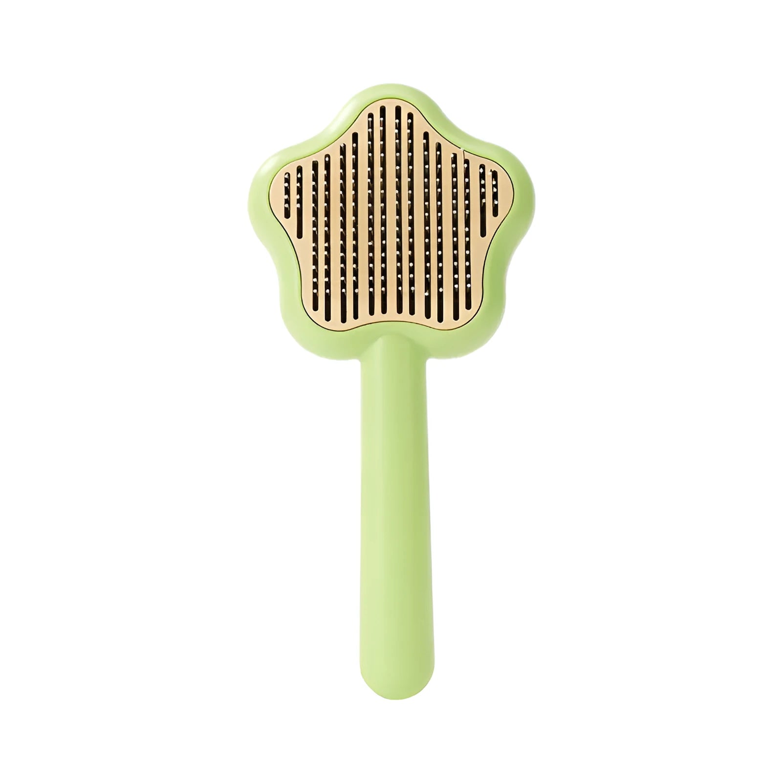 Magic Wand self-cleaning pet comb with stainless steel teeth in green colour