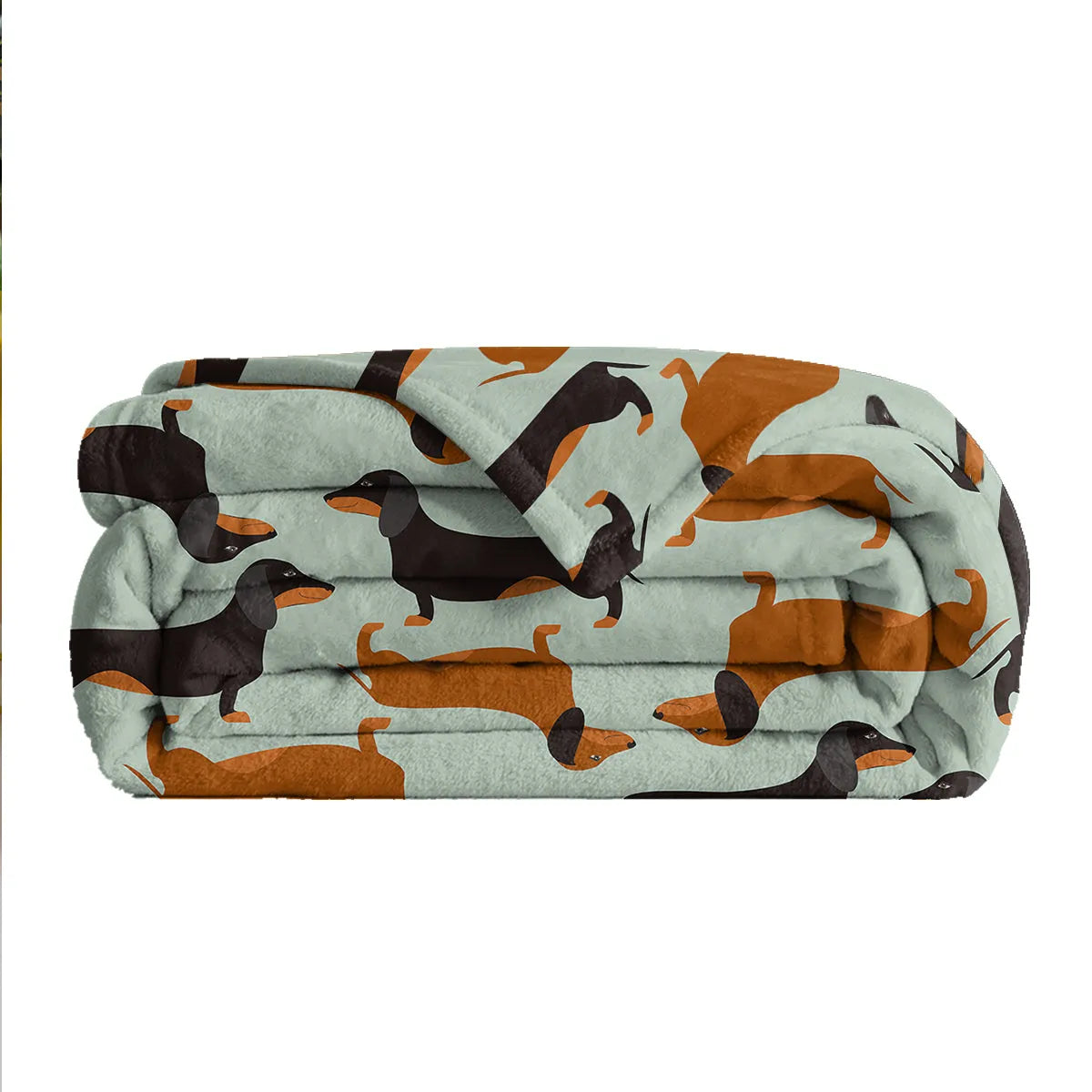 Green flannel sausage printed blanket with pet theme, 75x100cm, soft fluffy throw for sofa or beach camping