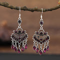 Smart water drop purple retro fringe earrings with crystal detail and ethnic styling