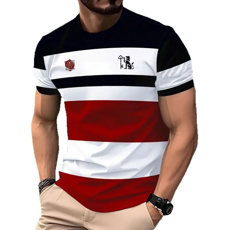 Men's short-sleeved T-shirt with striped digital 3D printing pattern in loose fit casual style