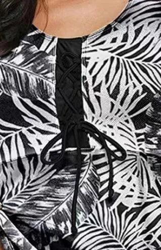 Women's polyester split bow bikini swimsuit set in a sexy pattern style.