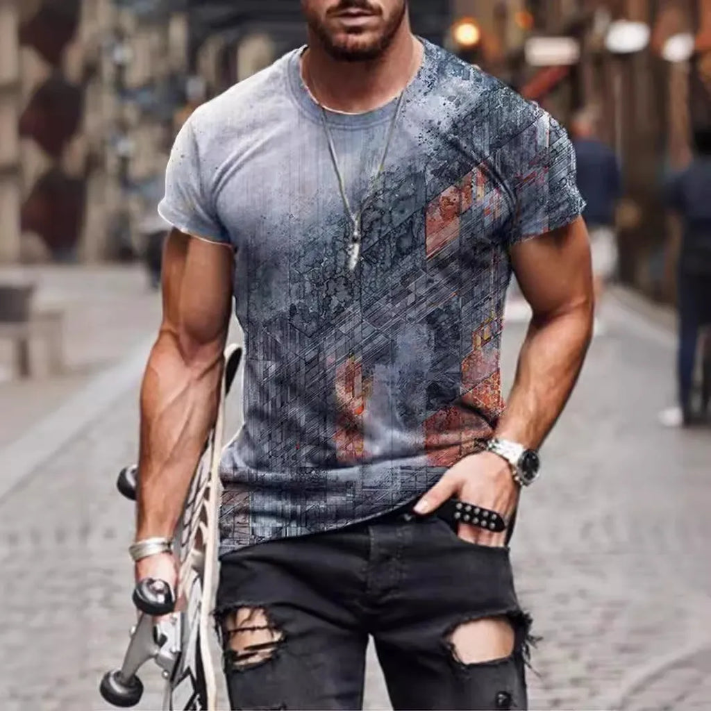 Men's camouflage print loose fit short sleeve t-shirt in milk silk polyester fabric