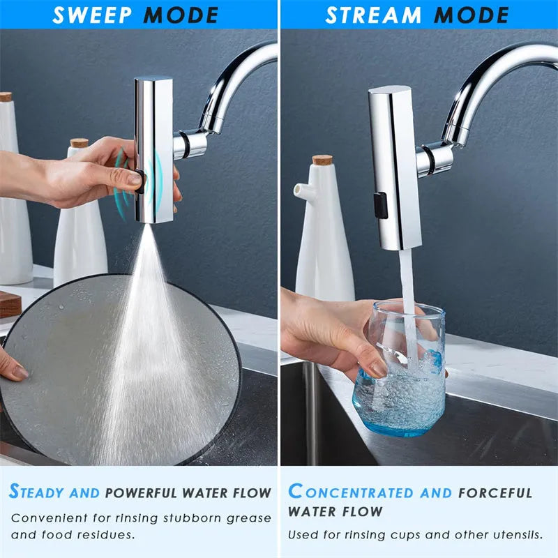 Black kitchen faucet waterfall outlet connector with rotating bubbler and pull-down sprayer