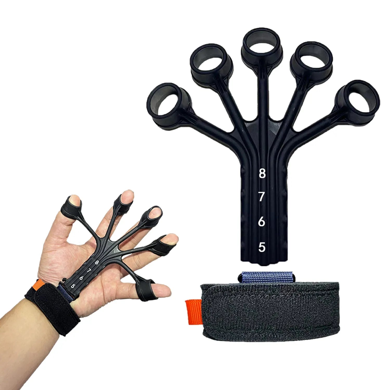 Silicone finger flexion and extension trainer with tension rope and adjustable belt for adult rehabilitation
