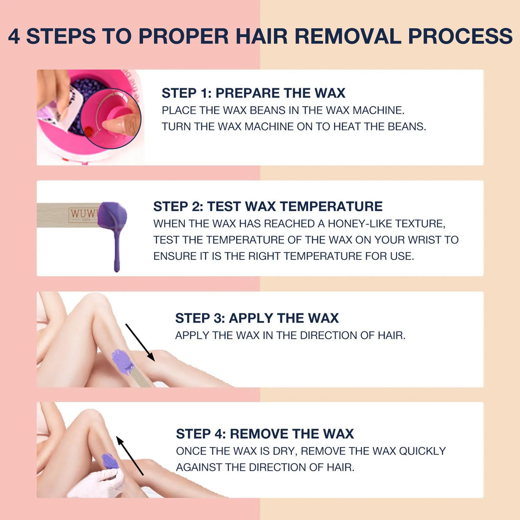 27-piece hypoallergenic wax kit with wax heater, coloured wax beads, and applicator sticks for home hair removal.