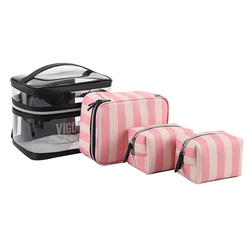 Buggy Bag multifunctional folding makeup kit in pink bold stripes with floral pattern