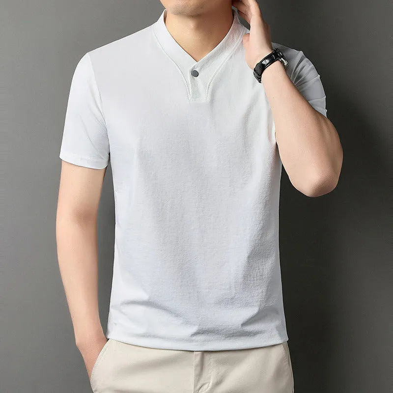 Men's short sleeve casual T-shirt with zipper detail in thin fabric, multiple colour options