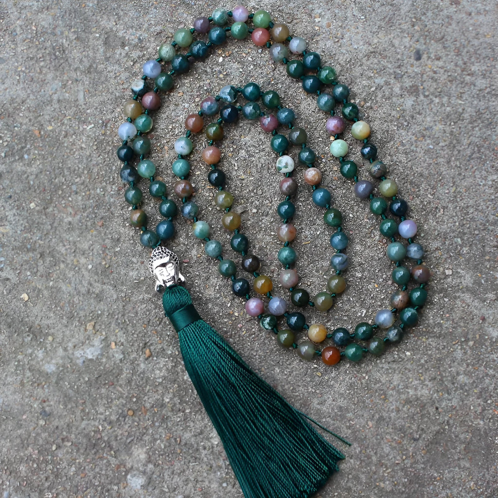 Natural agate bracelet with 108 geometric 6mm beads in blessing necklace format