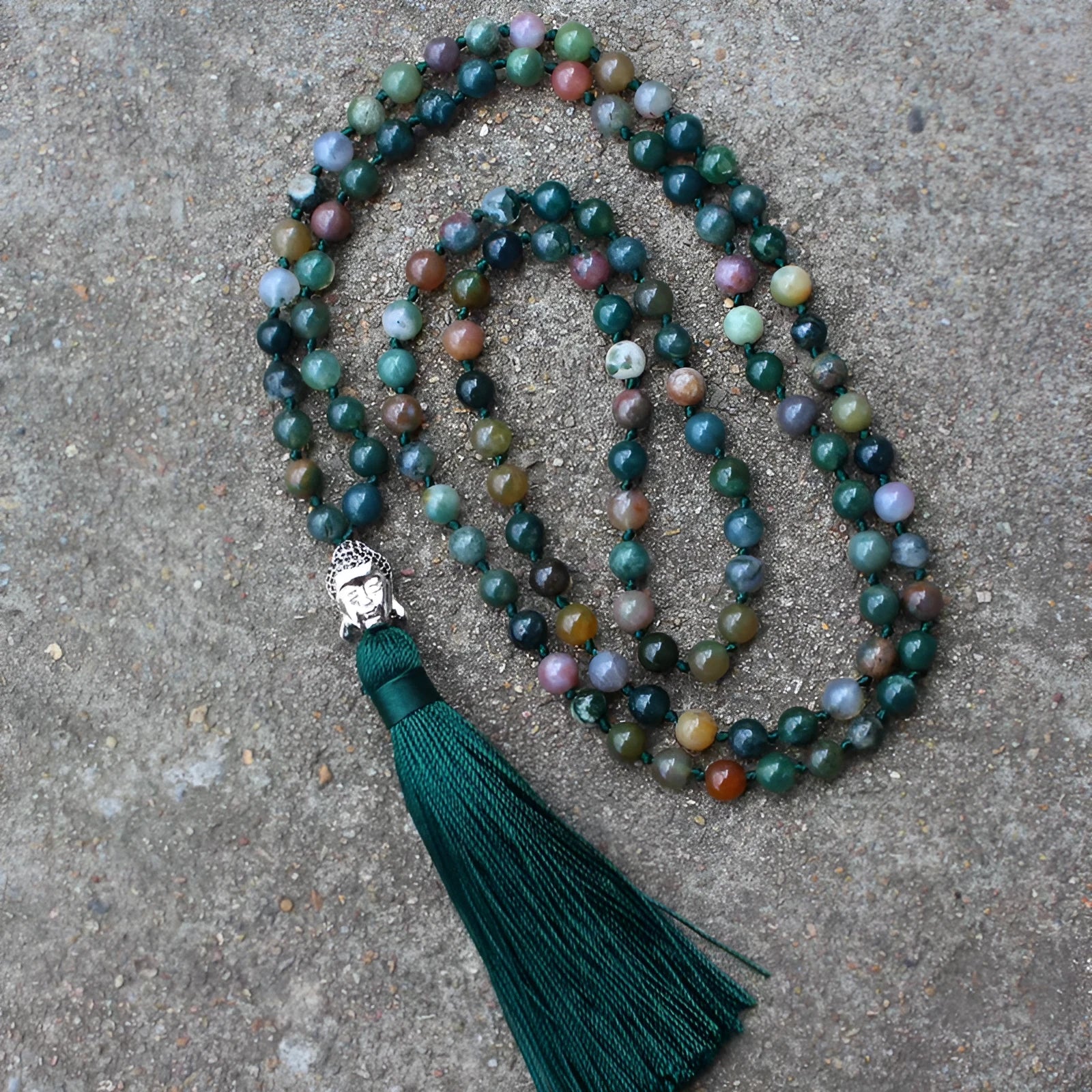 Natural agate bracelet with 108 geometric 6mm beads in blessing necklace format