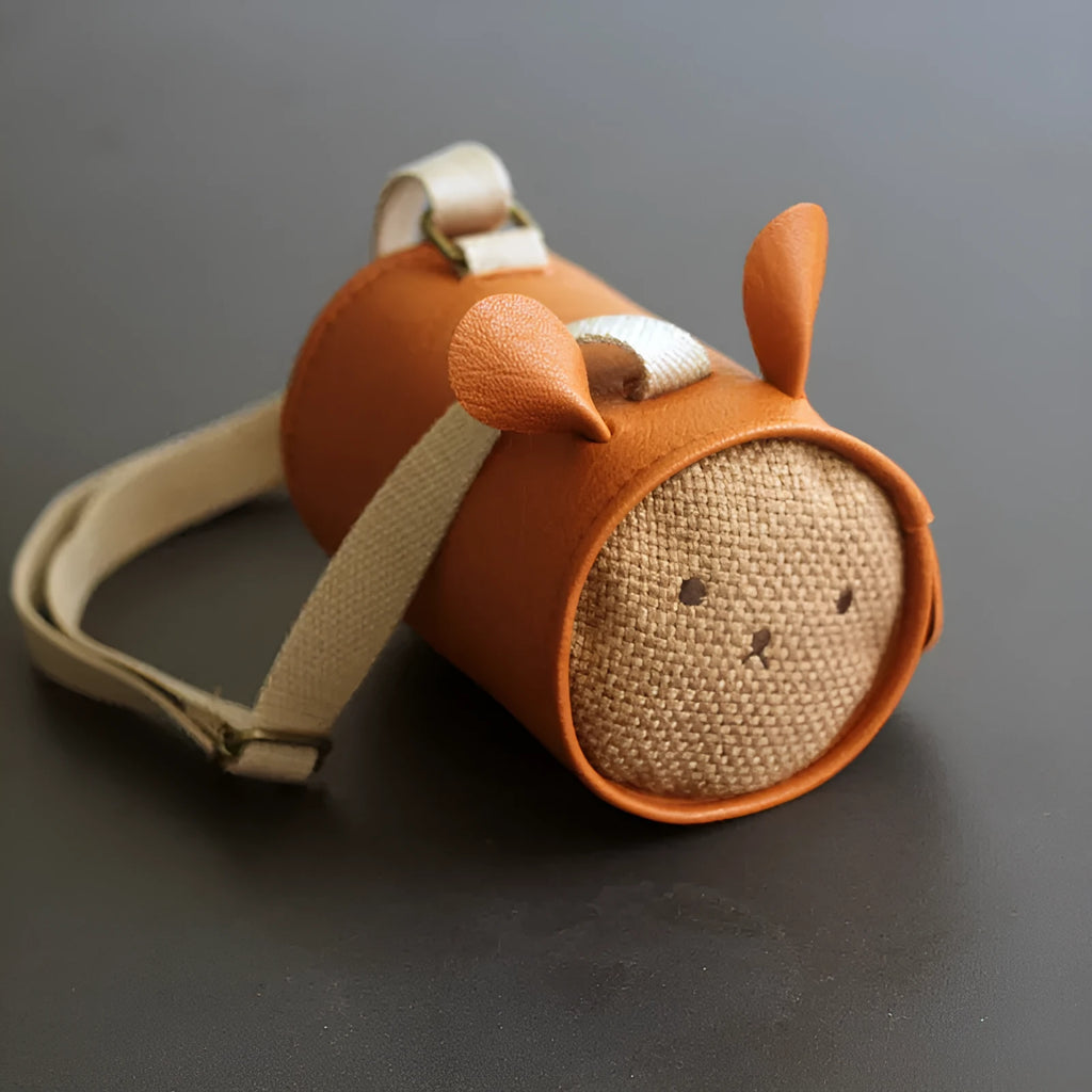 3D rabbit bucket crossbody children's waist bag in upgraded litchi pattern PU leather, 12.5cm long, 9cm diameter