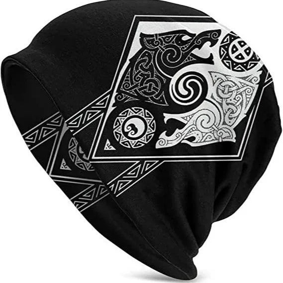 Elastic sleeve cap with Viking totem wolf design in cotton fabric for street dance