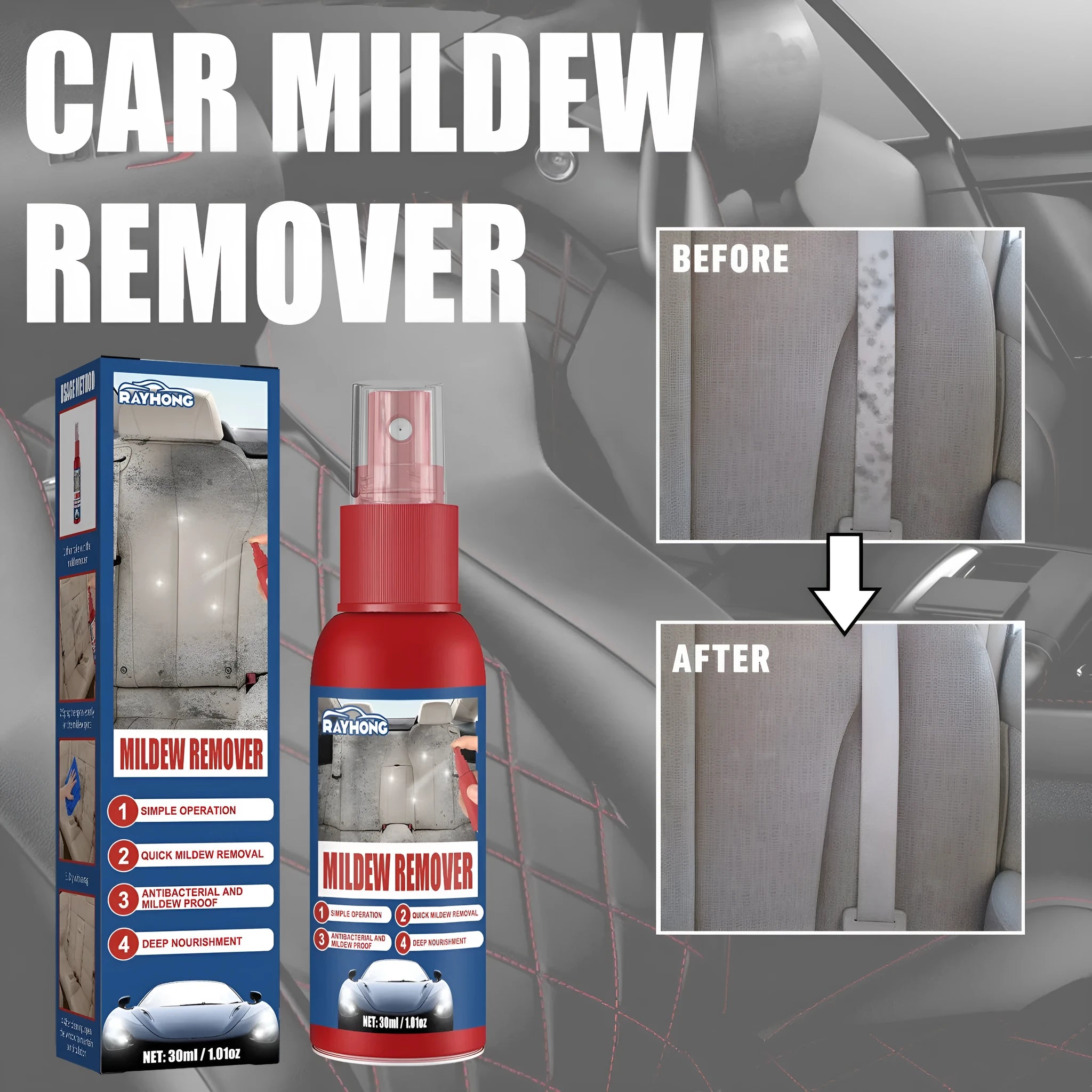 30ml boxed car interior mould removal spray with anti-mold agent for automotive cleaning
