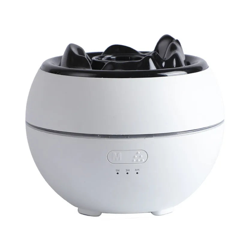 White round flame aroma diffuser humidifier with mechanical controls and 300ml water tank