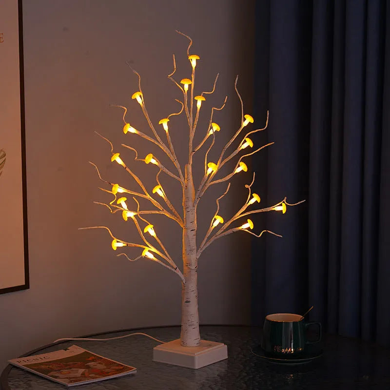 60cm tall white mushroom tree LED lamp with 24 small detachable flower lights