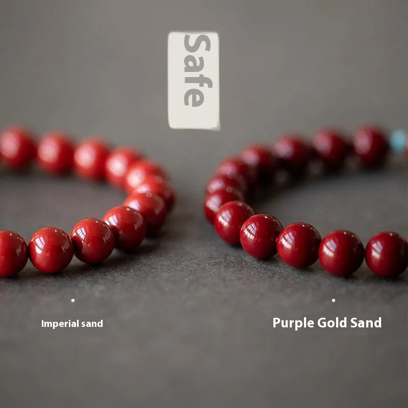 Cinnabar Hetian jade beads bracelet with geometric elliptical shape in purple gold sand colour