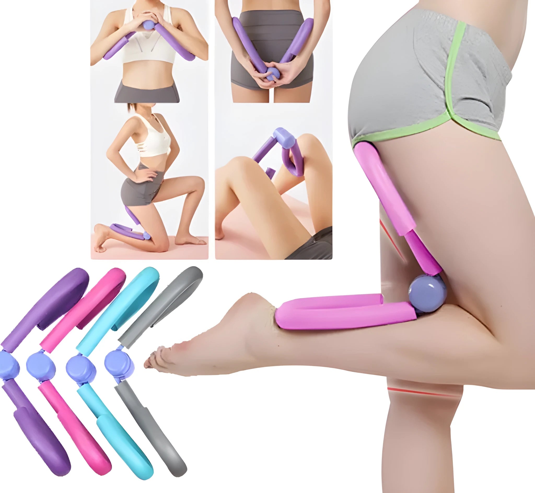 Pink leg exercise clip with steel spring resistance for thigh arm chest waist training