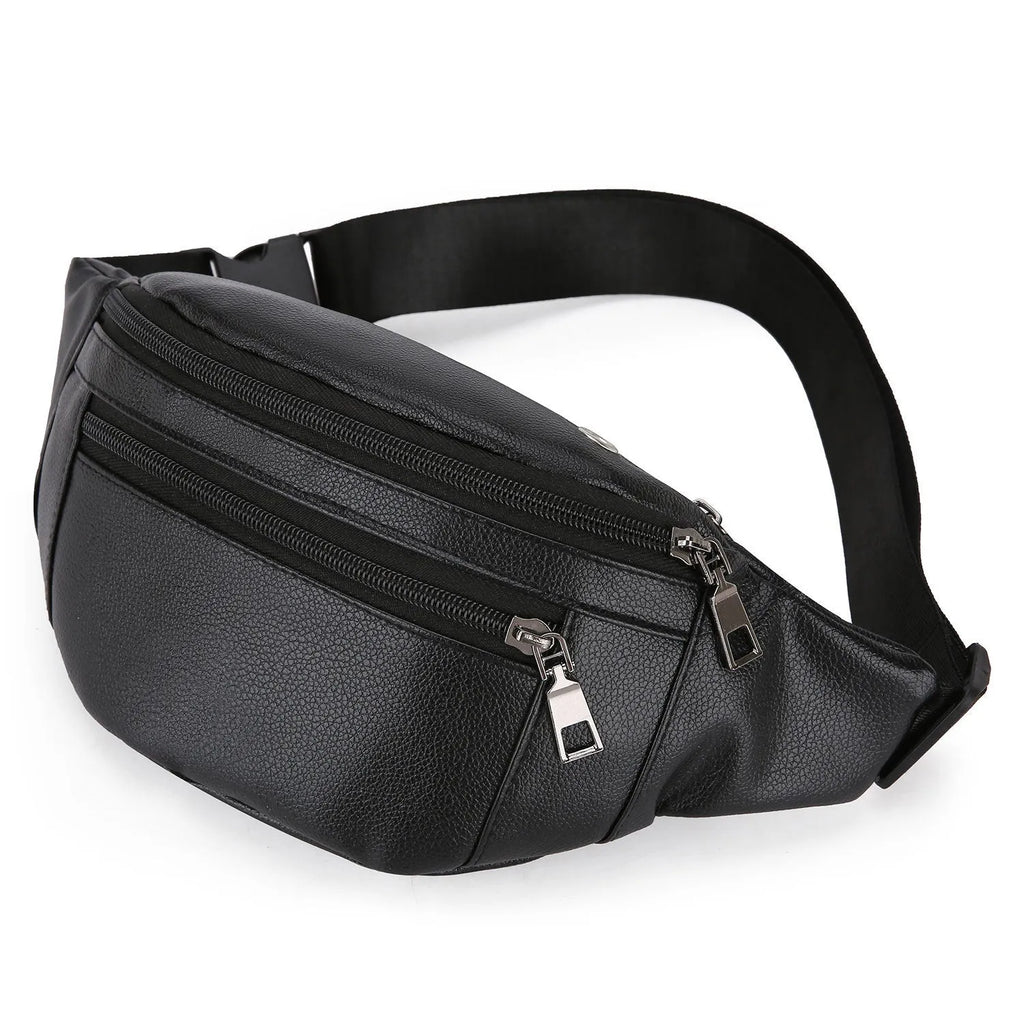 Men's business casual large capacity crossbody bag in Black, waterproof PU, 20x12x34cm