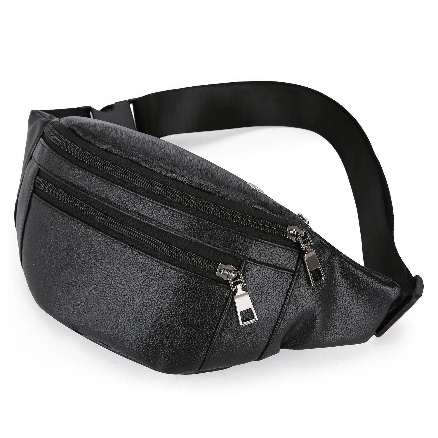 Men's business casual large capacity crossbody bag in Black, waterproof PU, 20x12x34cm