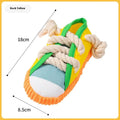 Colour options for a plastic sound slippers dog toy: rock yellow, black, and sea fog blue.