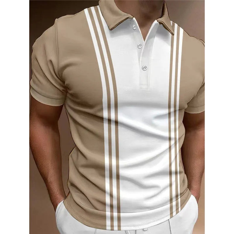 Men's loose fit t-shirt with 3 button printing lapel in polyester fabric showing blue colour option
