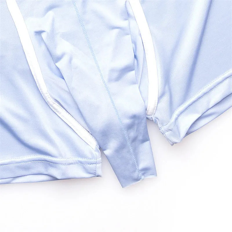 A pair of solid grey men's Ice Silk boxer shorts laid flat, showing the mid-waist design and soft fabric texture.