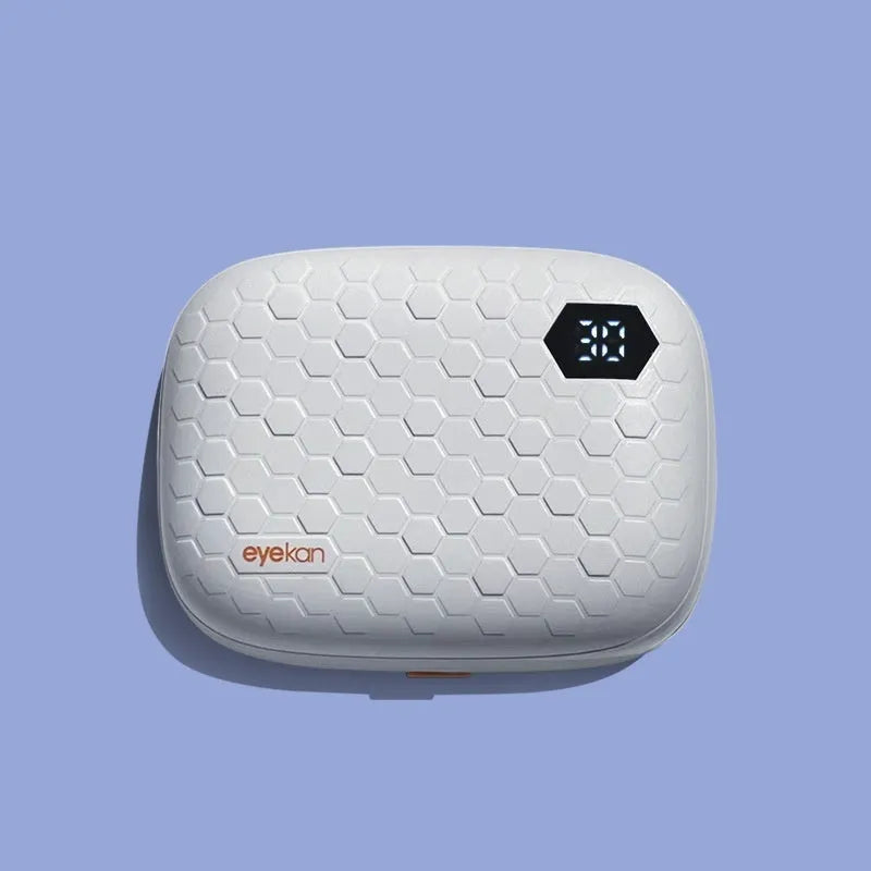 Pearl white automatic ultrasonic cleaning machine for glasses, dimensions 85mm by 65mm by 30mm.