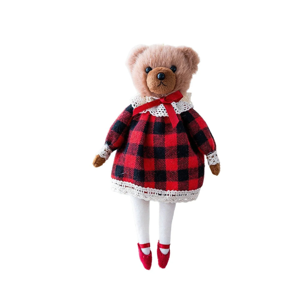 Cartoon-style couple plush bears wearing cotton suit plaid patterns in gentleman and princess bear colours
