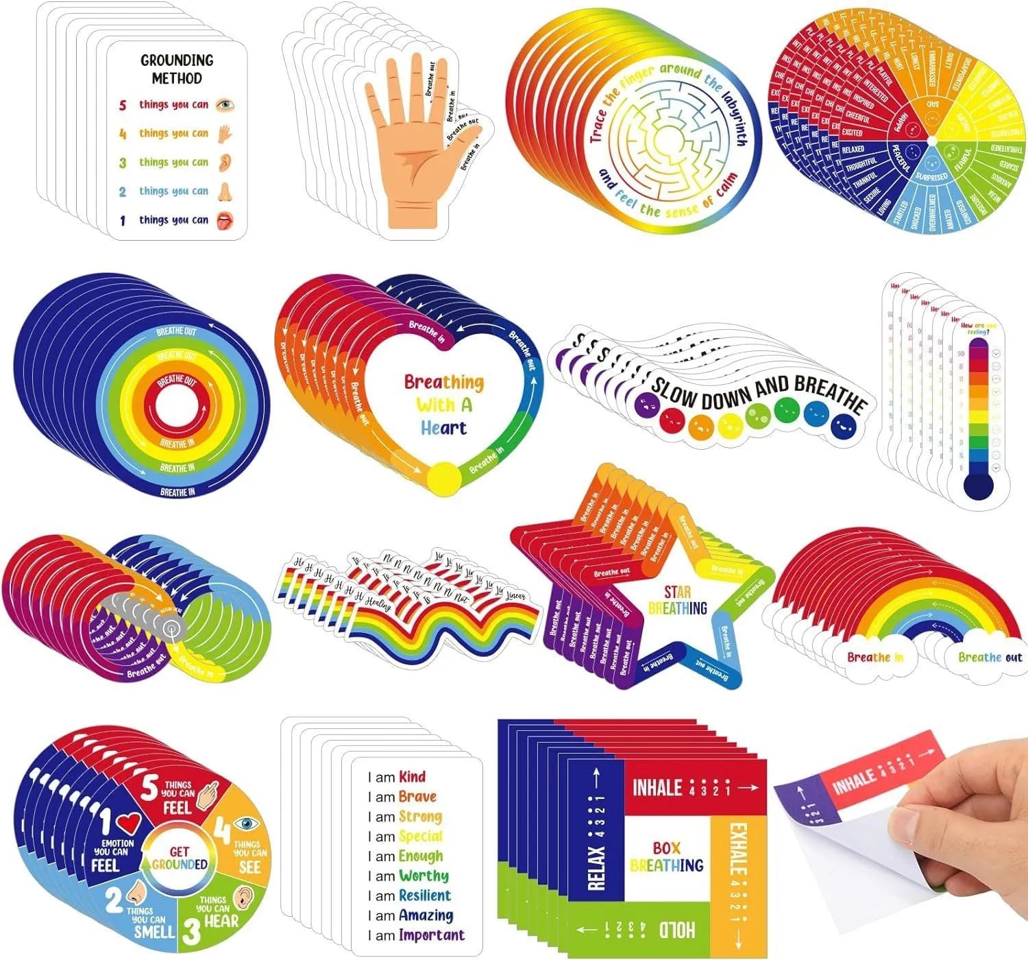 15-piece set of PVC decompression fingertip stickers in Diamond Pattern and Gravel Grain colour options
