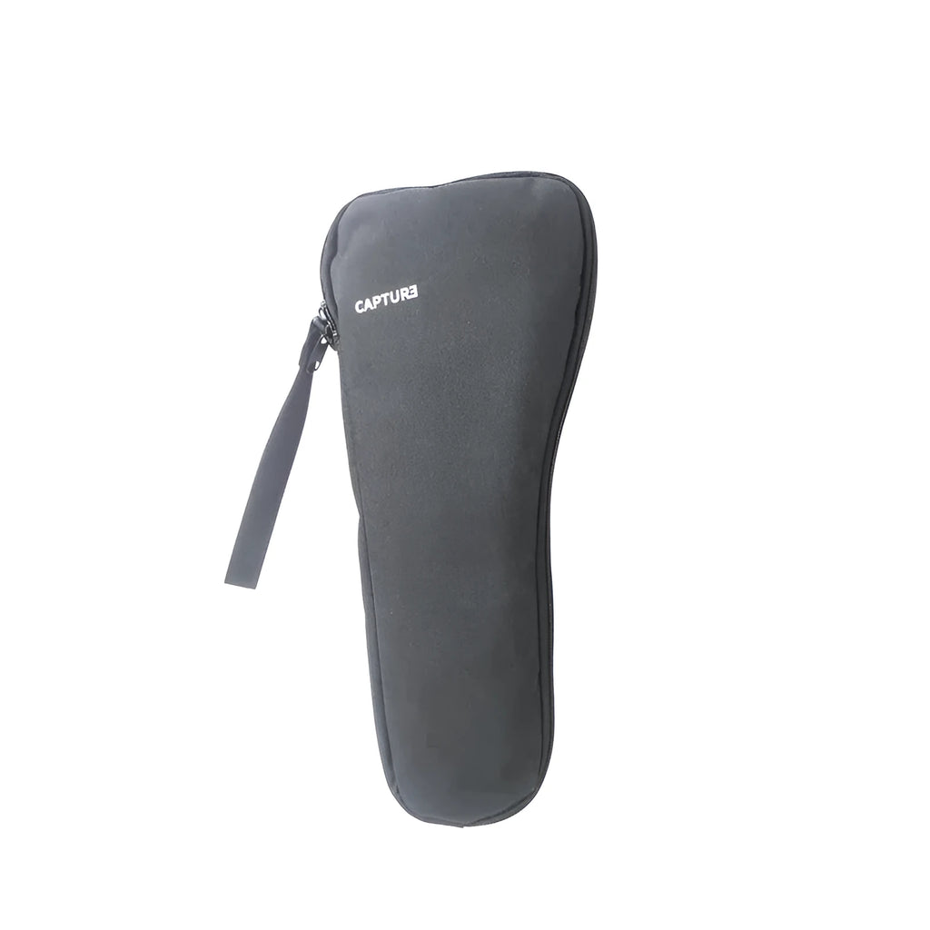 Black cloth storage bag for mobile phone stabiliser accessories showing compact size