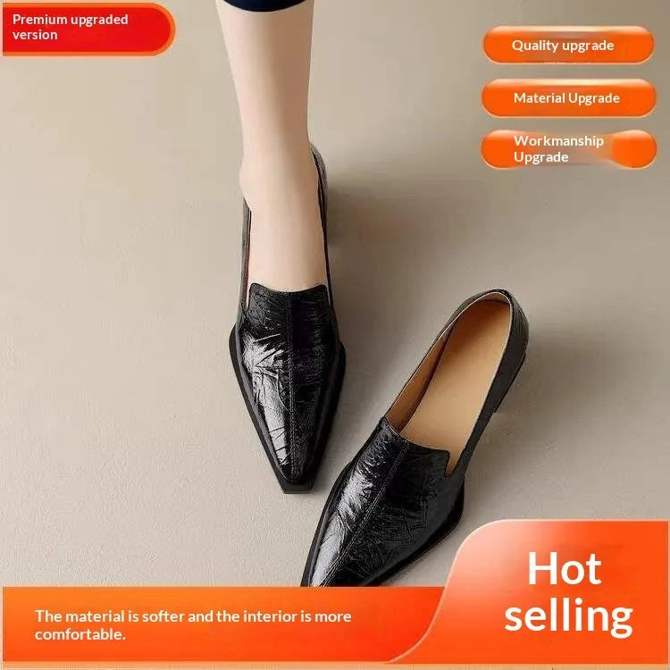 Crack pointed deep mouth high heels women retro solid colour kitten heel shoes with rubber sole