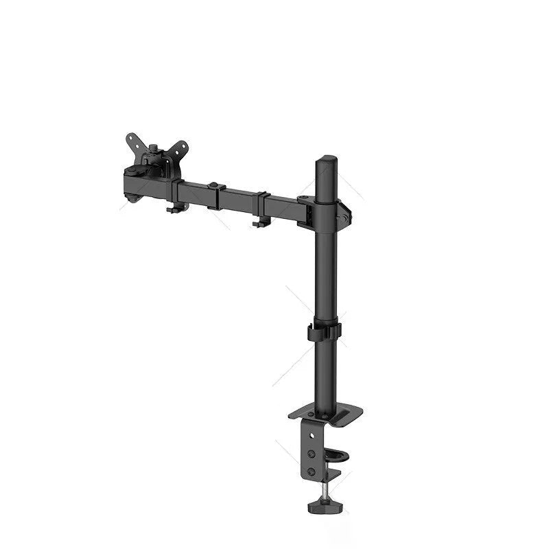 Silver and black lifting rotating computer monitor bracket on a desk