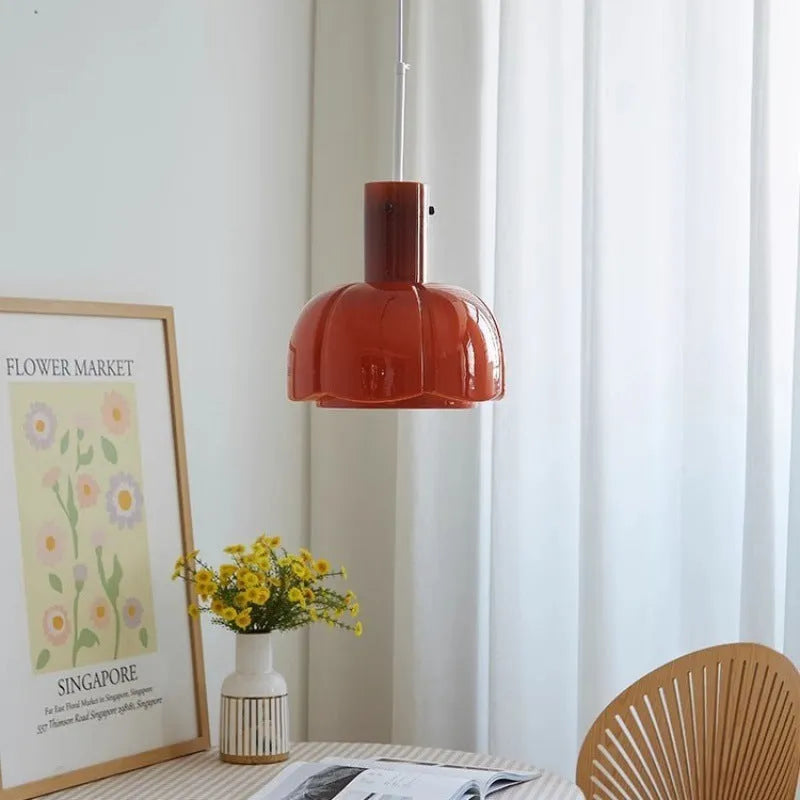 Medieval glass bud chandelier pendant light in retro style with tricolour lighting