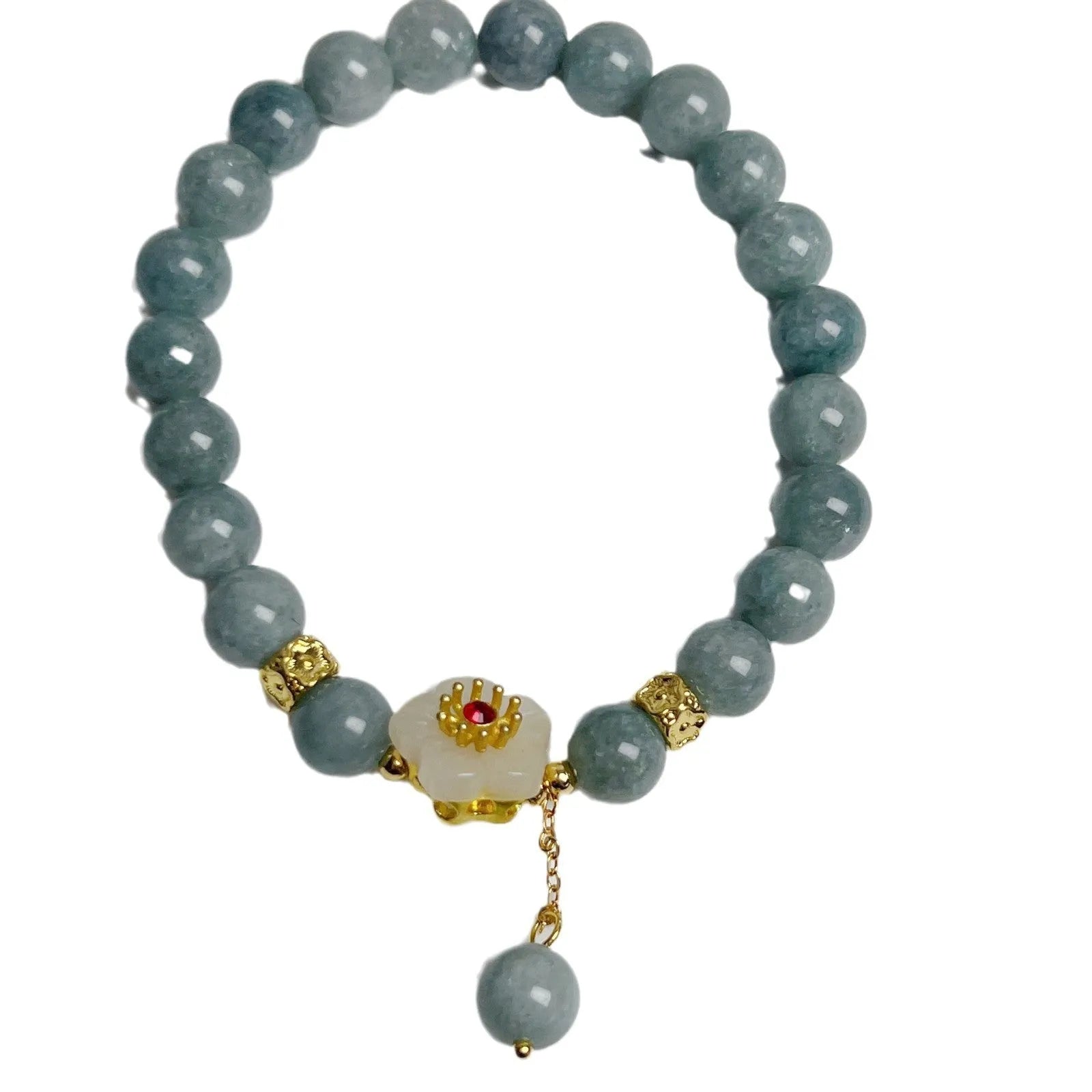 Women's adjustable jade bracelet with retro style and rope closure on wrist