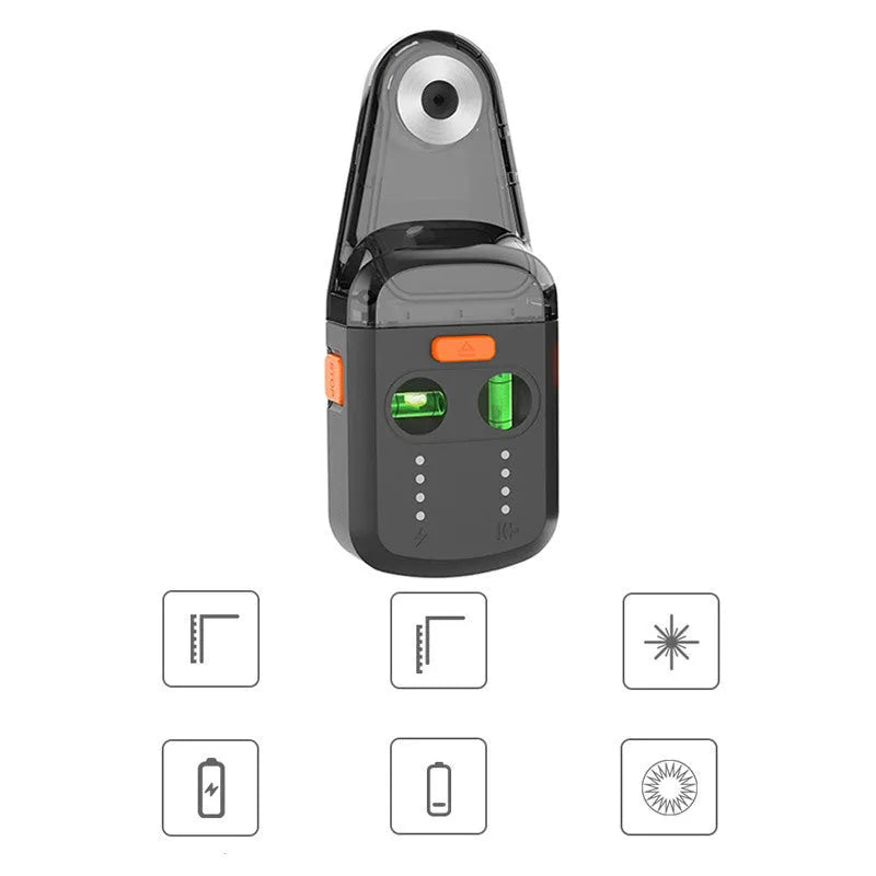 Red electric hammer dust collection cover with integrated laser level and suction bracket.