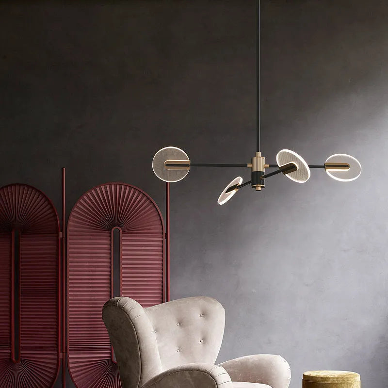 Nordic style iron LED chandelier with acrylic elements for dining room and living room illumination