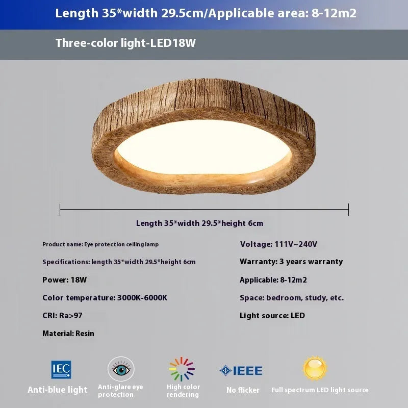 New Chinese style wood grain finish ceiling lamp for bedrooms in three round sizes.