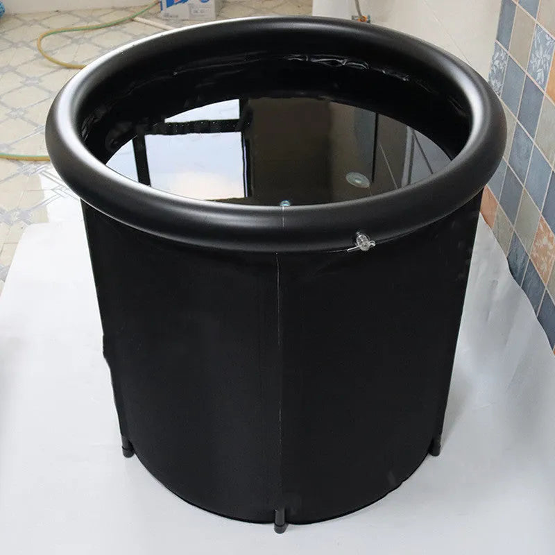 Black portable inflatable ice bath tub with weather lid for recovery therapy